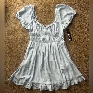 Trendy Light Blue Dress with Ruffle Hem